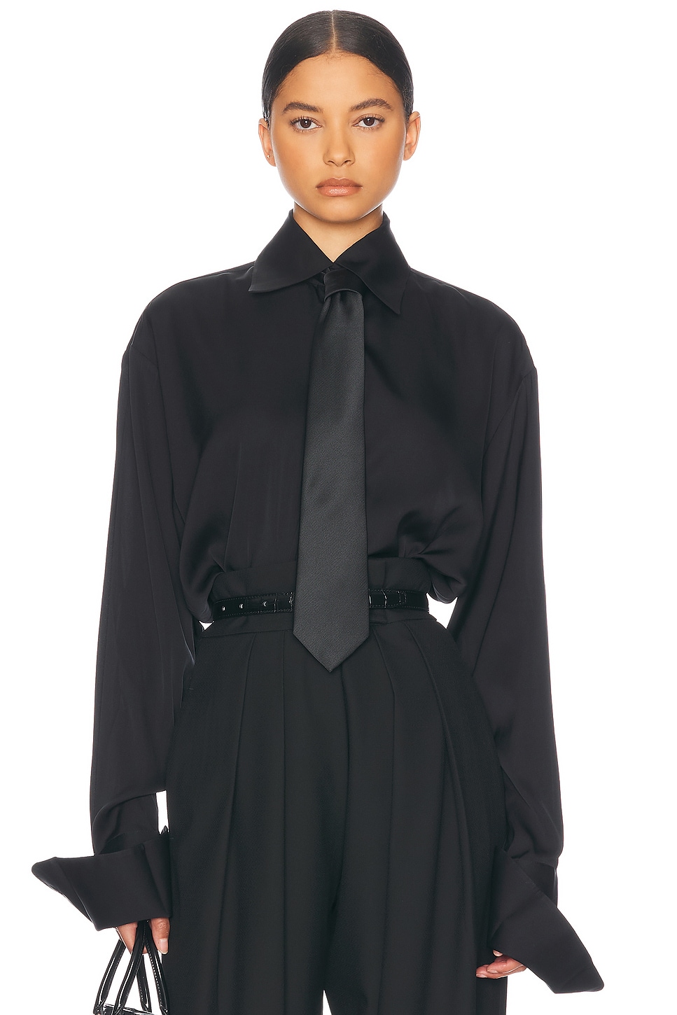 Image 1 of Helsa The Relaxed Silk Shirt in Black