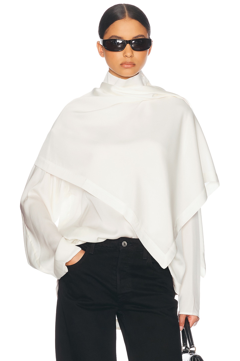 Image 1 of Helsa Silk Tunic With Detachable Scarf in White