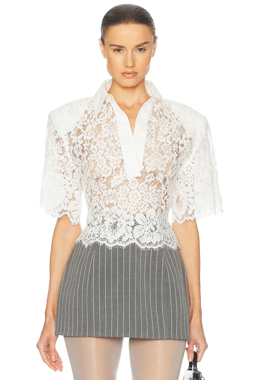 The Lace Shirt With Shoulder Pad in White