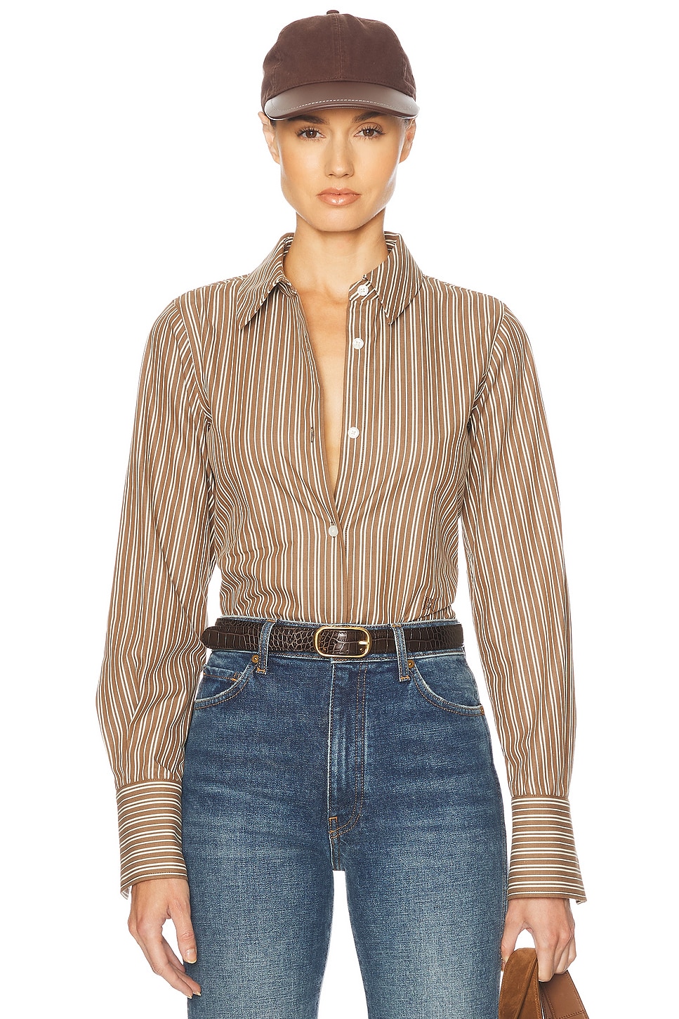 Pinstripe Poplin Fitted Shirt in Brown