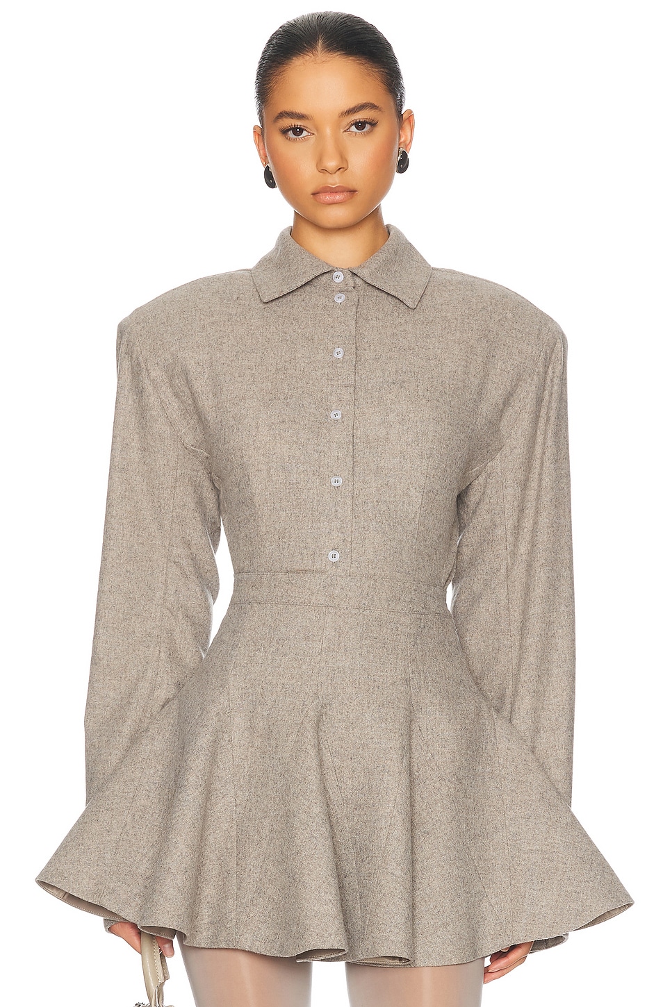 Image 1 of Helsa The Tweed Overshirt in Taupe Melange