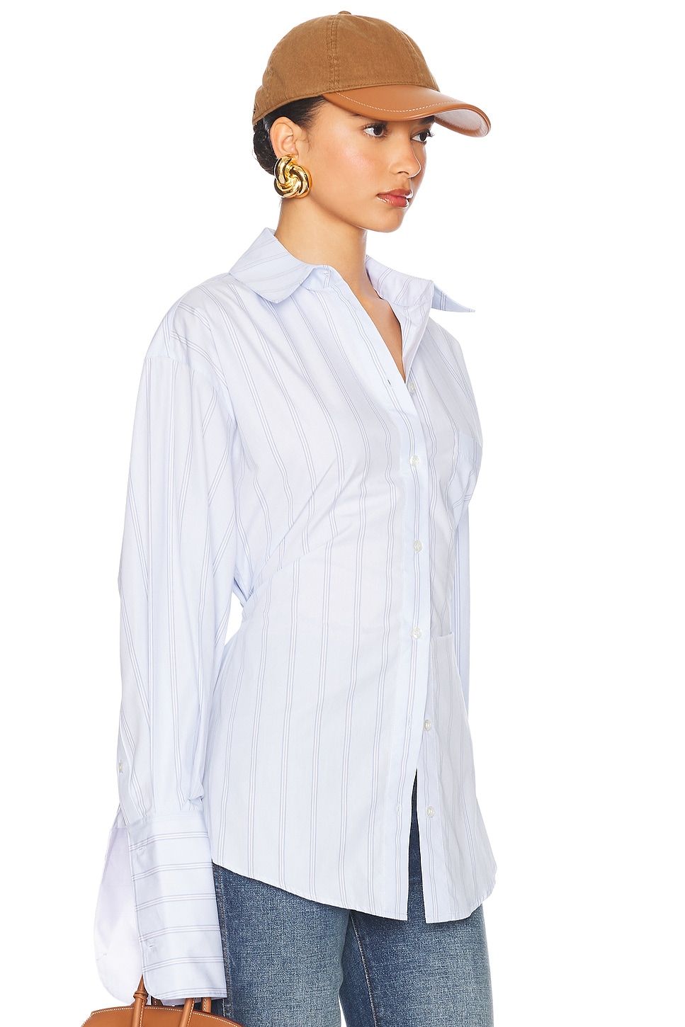 Helsa - Stripe Poplin Lace Back Shirt | Plush