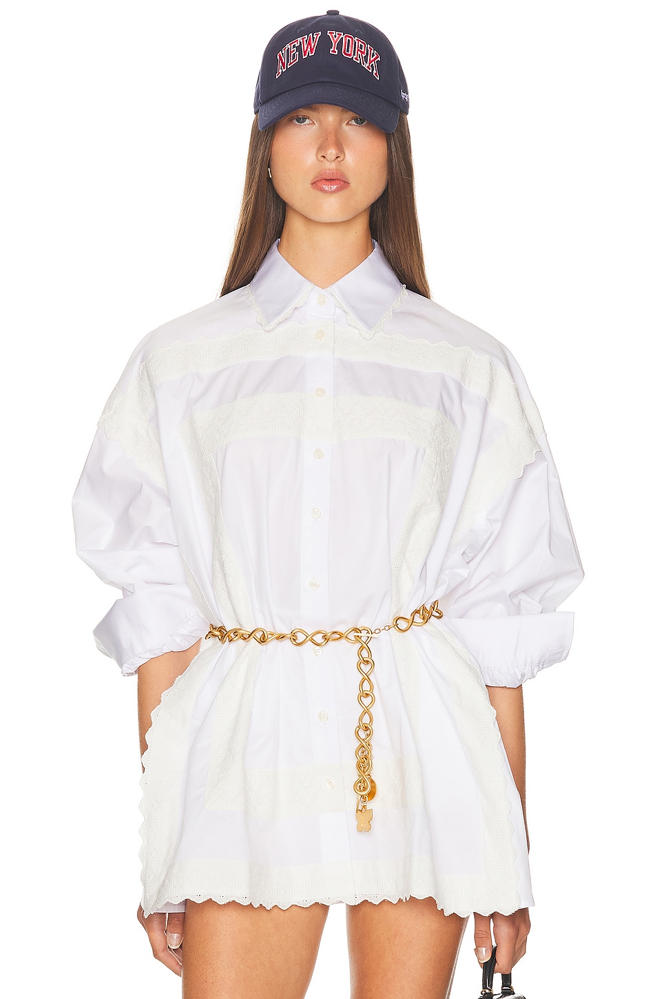 Image 1 of Helsa The Summer Overshirt With Vintage Swiss Embroidery in White
