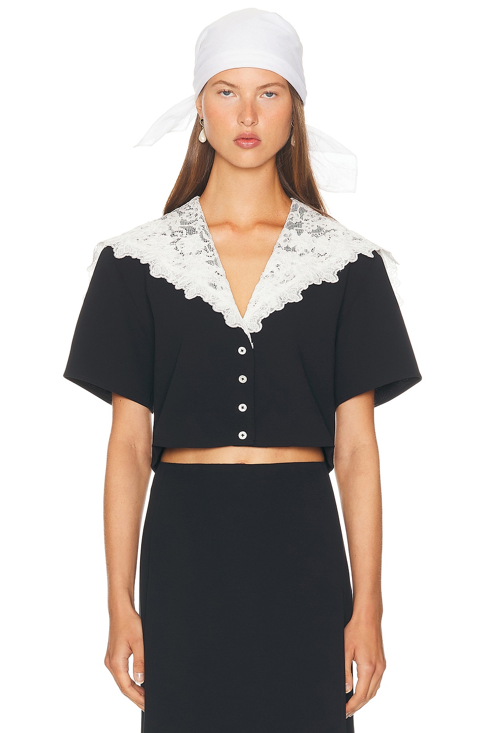 Image 1 of Helsa The Sailor Shirt With Lace Collar in Black