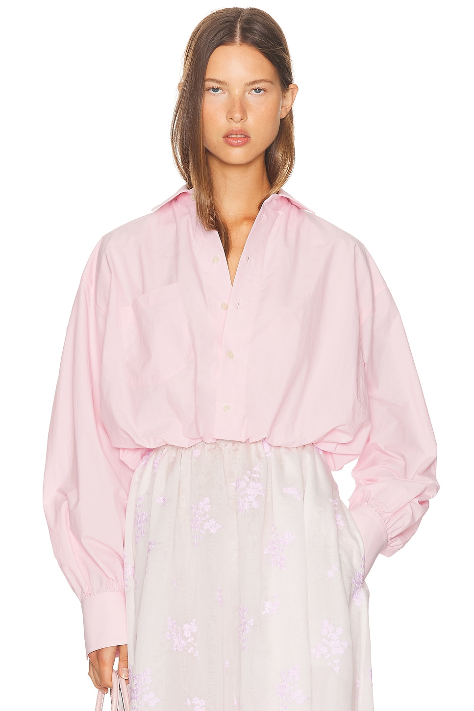 Image 1 of Helsa Bubble Shirt in Tech Poplin in Rose Quartz