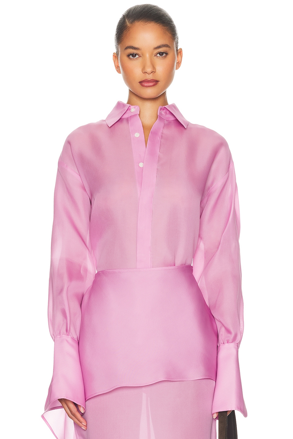 Image 1 of Helsa The Silk Gazar Shirt in Ash Rose