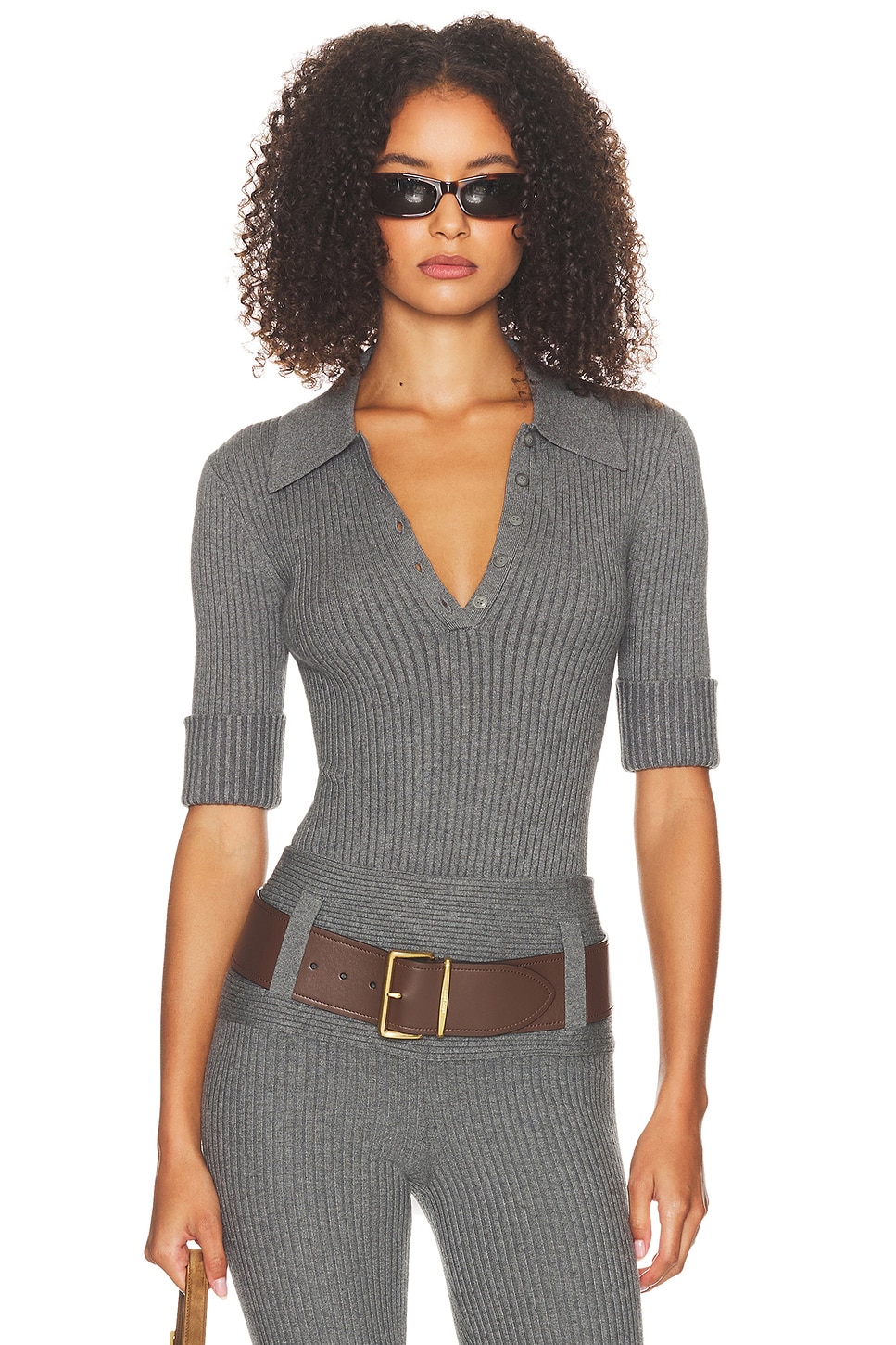Image 1 of Helsa Devora Polo Bodysuit in Grey