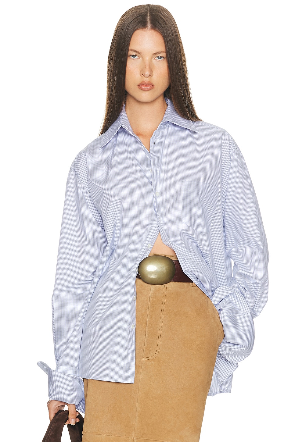 Image 1 of Helsa Classic Oversized Shirt in Blue Check