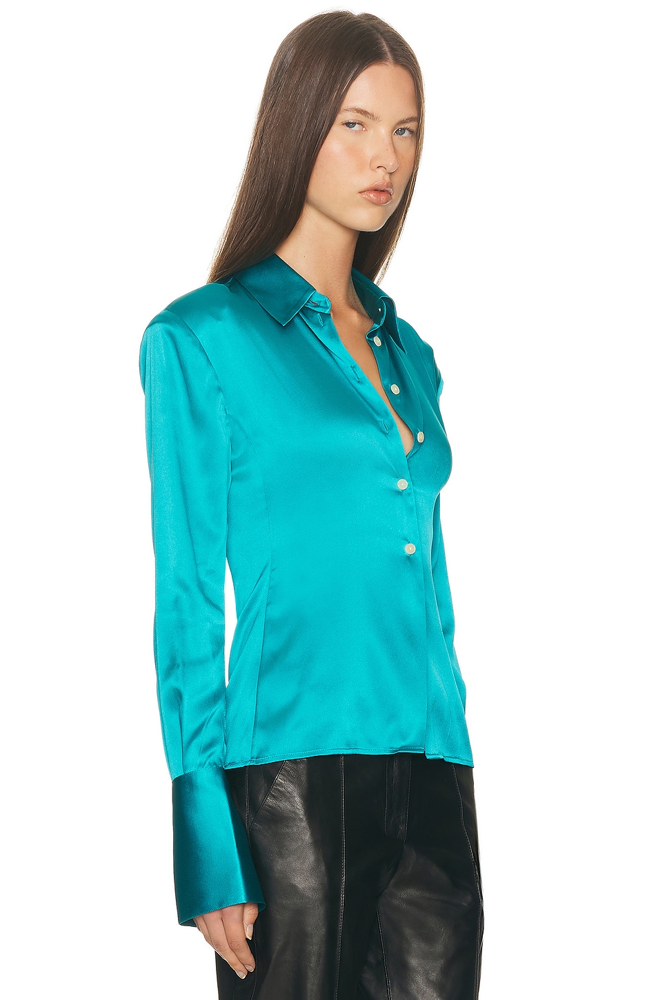 Helsa The Silk Charmeuse Shirt In Blue