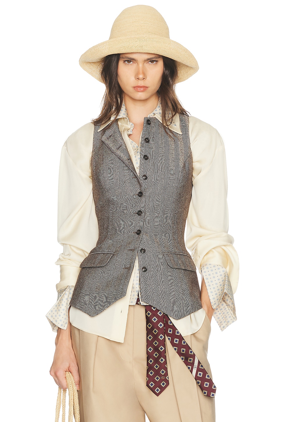 Helsa Italian Herringbone Waistcoat in Grey