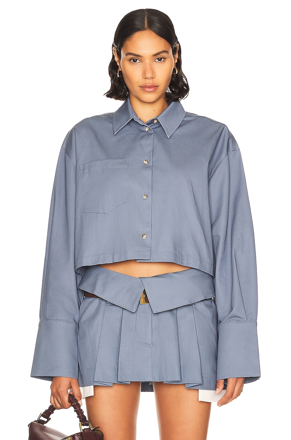 Image 1 of Helsa Chino Cropped Shirt in Blue Grey