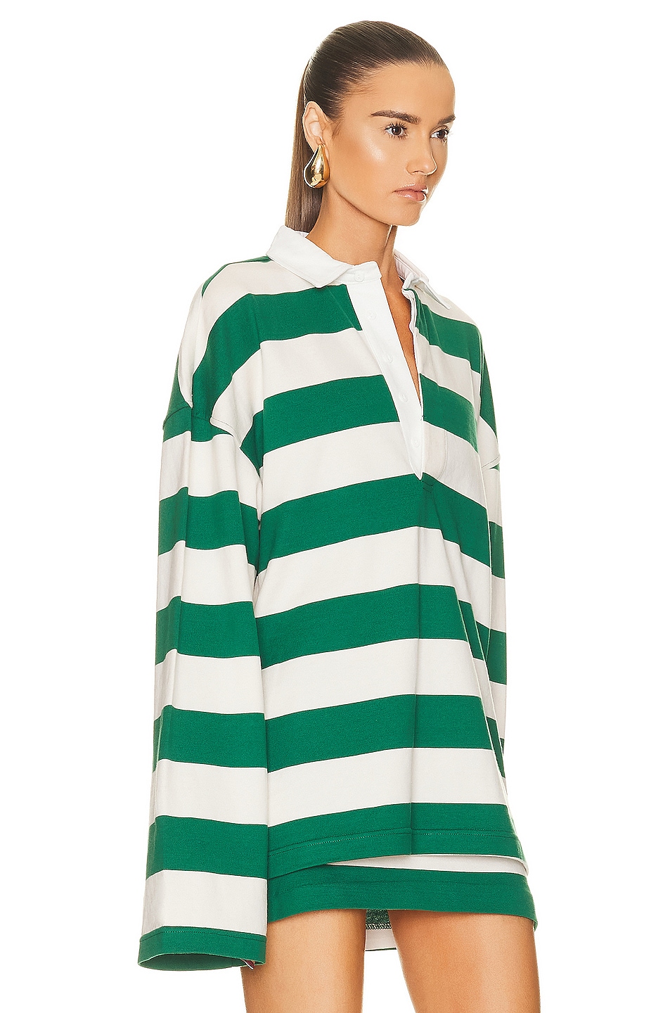 Helsa Oversized Rugby Shirt in Green & Ivory Stripe FWRD