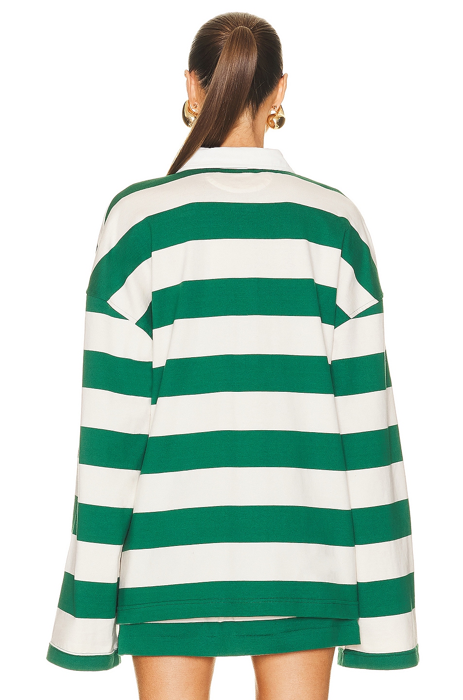 Helsa Oversized Rugby Shirt in Green & Ivory Stripe FWRD