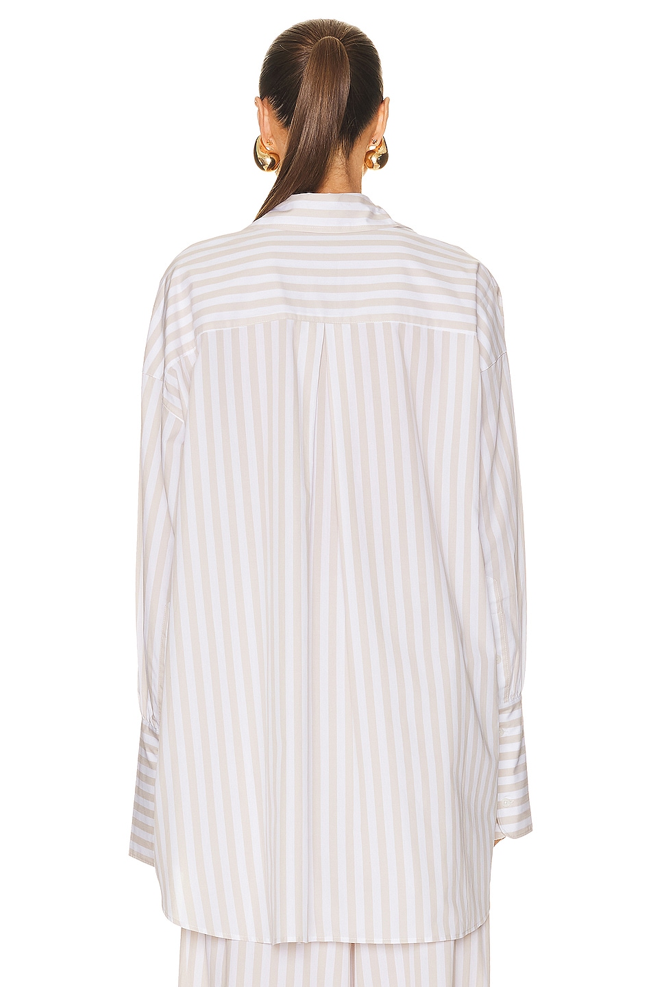 Helsa Cotton Poplin Stripe Oversized Shirt in Beige Stri…