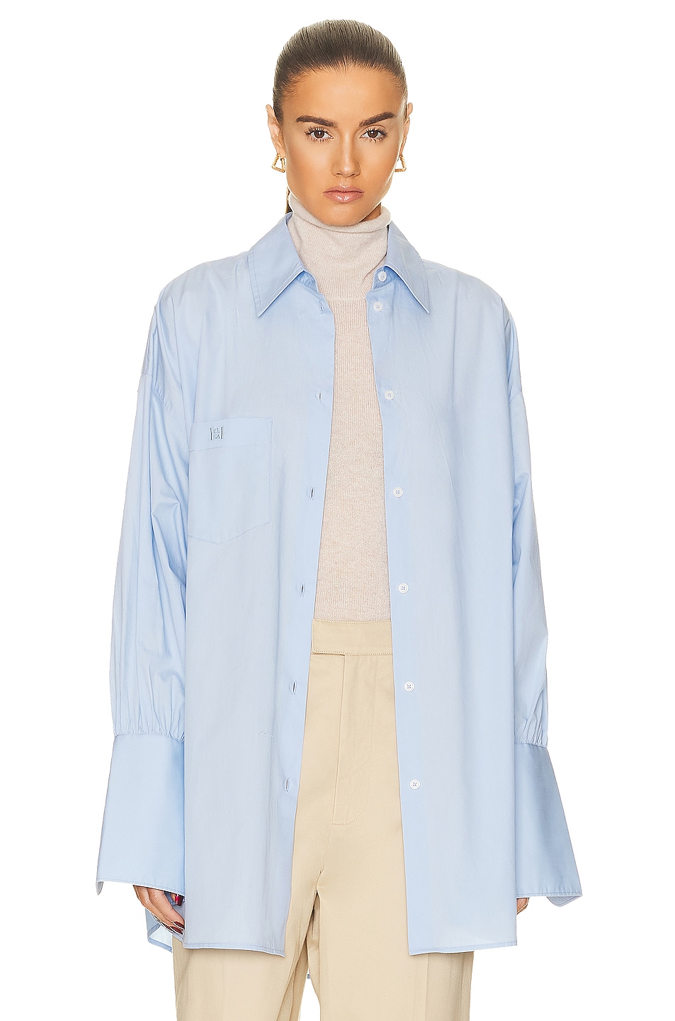 Image 1 of Helsa Cotton Poplin Oversized Shirt in Sky Blue