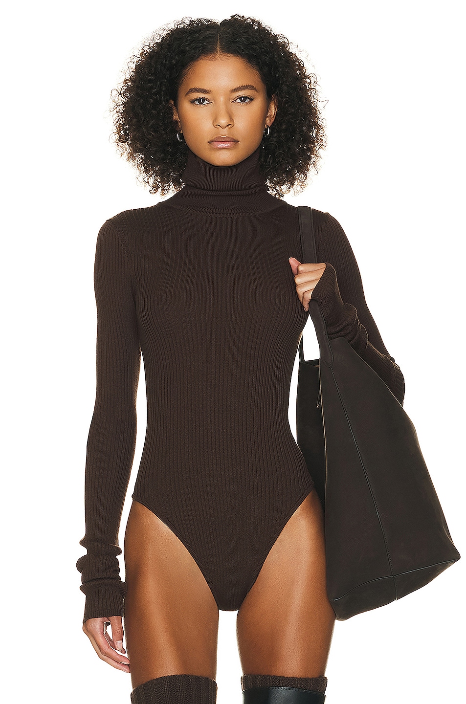 Image 1 of Helsa Edita Turtleneck Bodysuit in Dark Brown