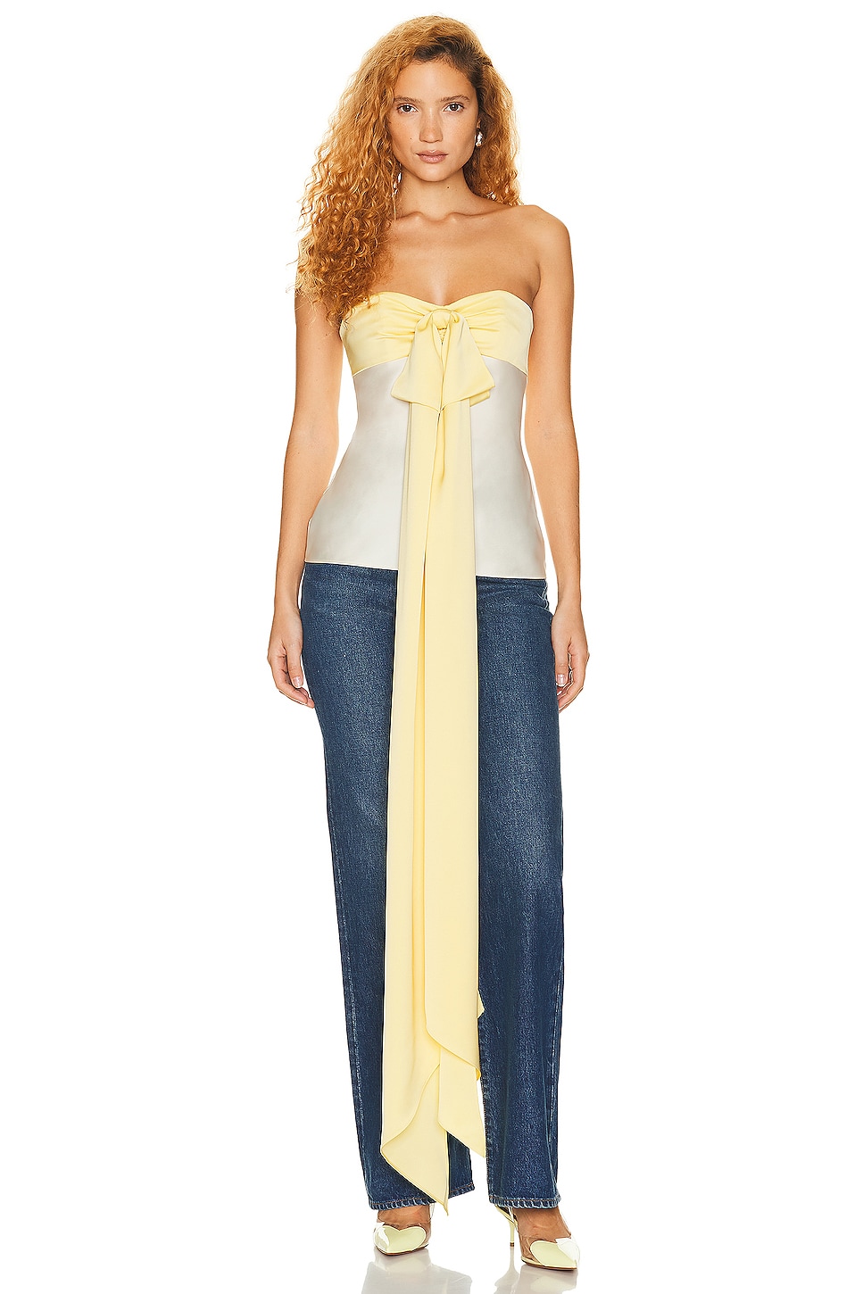 Image 1 of Helsa Elisabetta Bow Top in Ivory & Pale Yellow