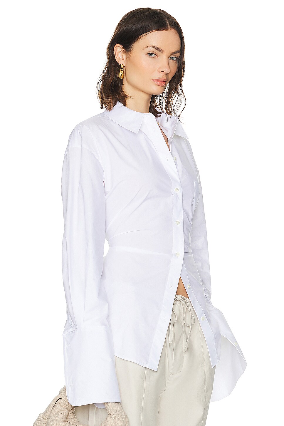 Helsa Poplin Lace Back Shirt in White | FWRD