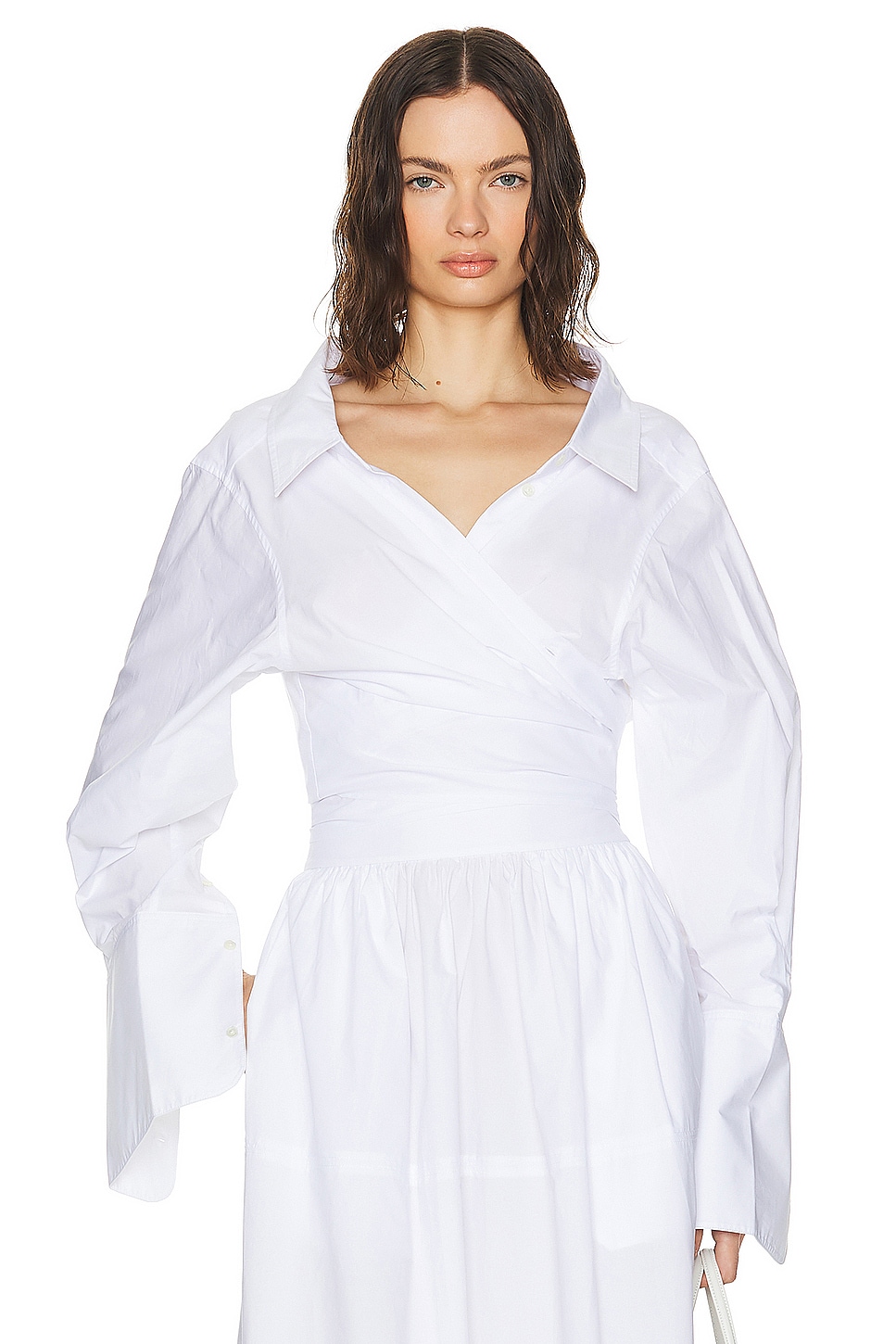Image 1 of Helsa Poplin Wrap Shirt in White
