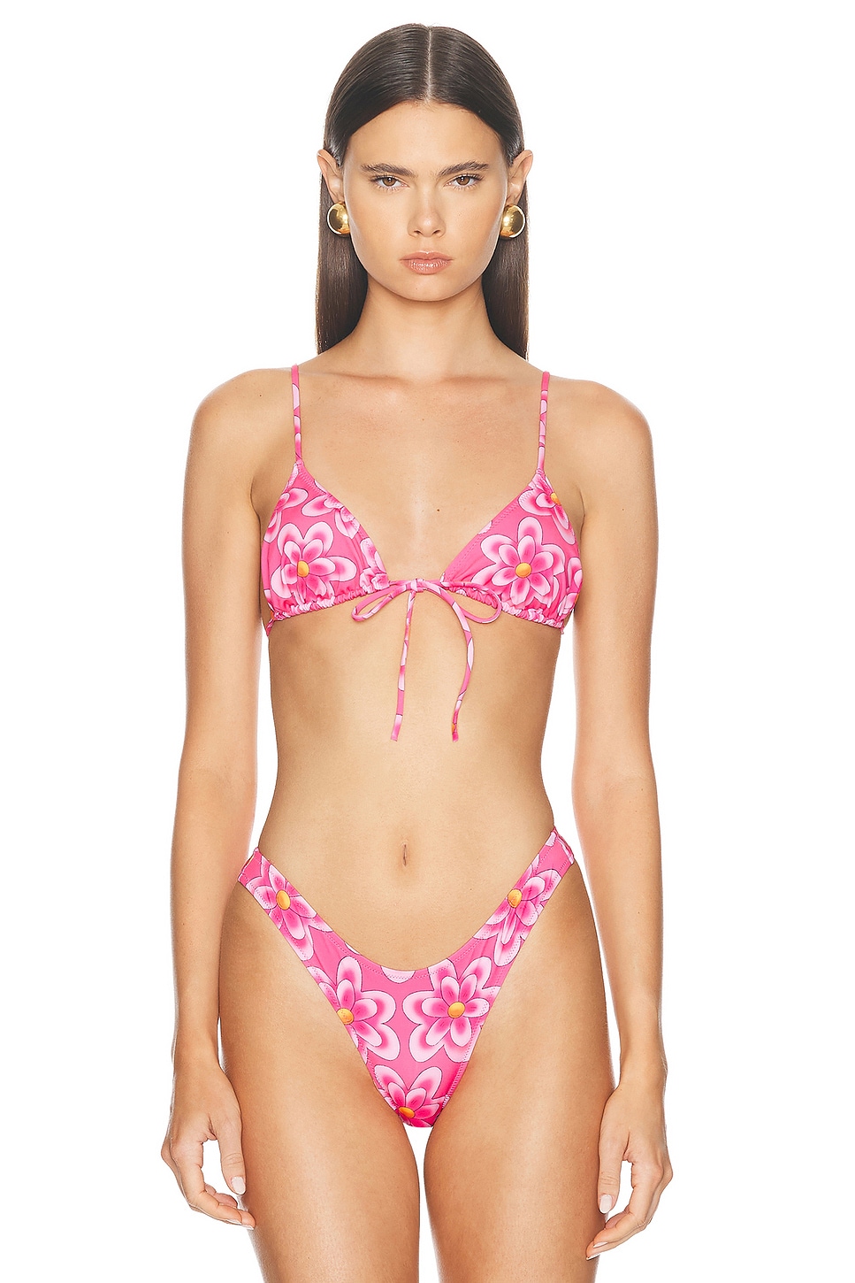 Image 1 of Heavy Manners X Elsa Hosk Triangle Front Tie Bikini Top in Not Your Barbie