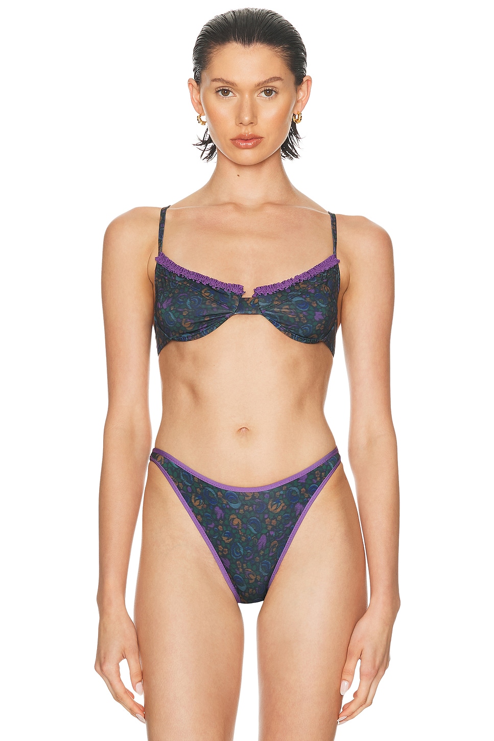 Ruffled Up Underwire Bikini Top in Black,Purple