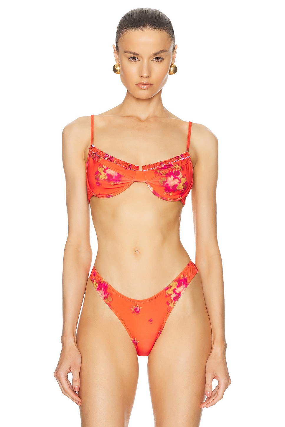 Ruffle Underwire Bikini Top in Coral