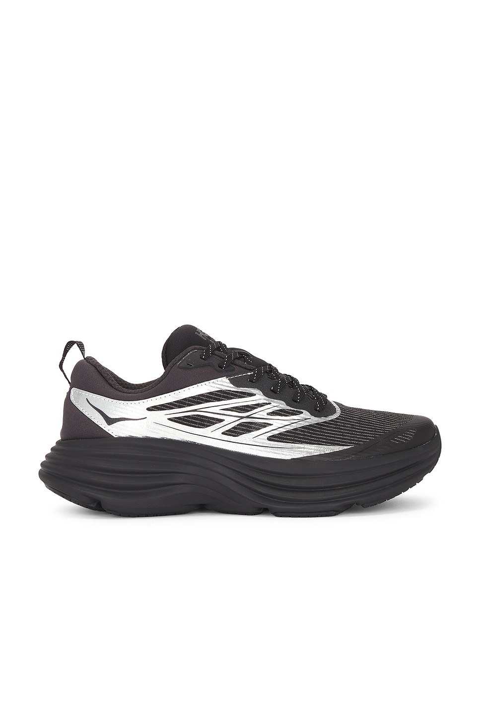 Image 1 of Hoka U Bondi 8 Caged Sneaker in Black & Metallic Silver in Silver & Black