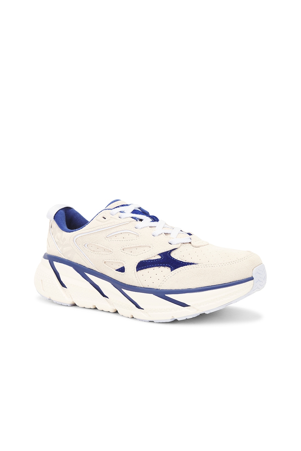 Shop Hoka U Clifton L Suede In Oat Milk & Bellwether Blue