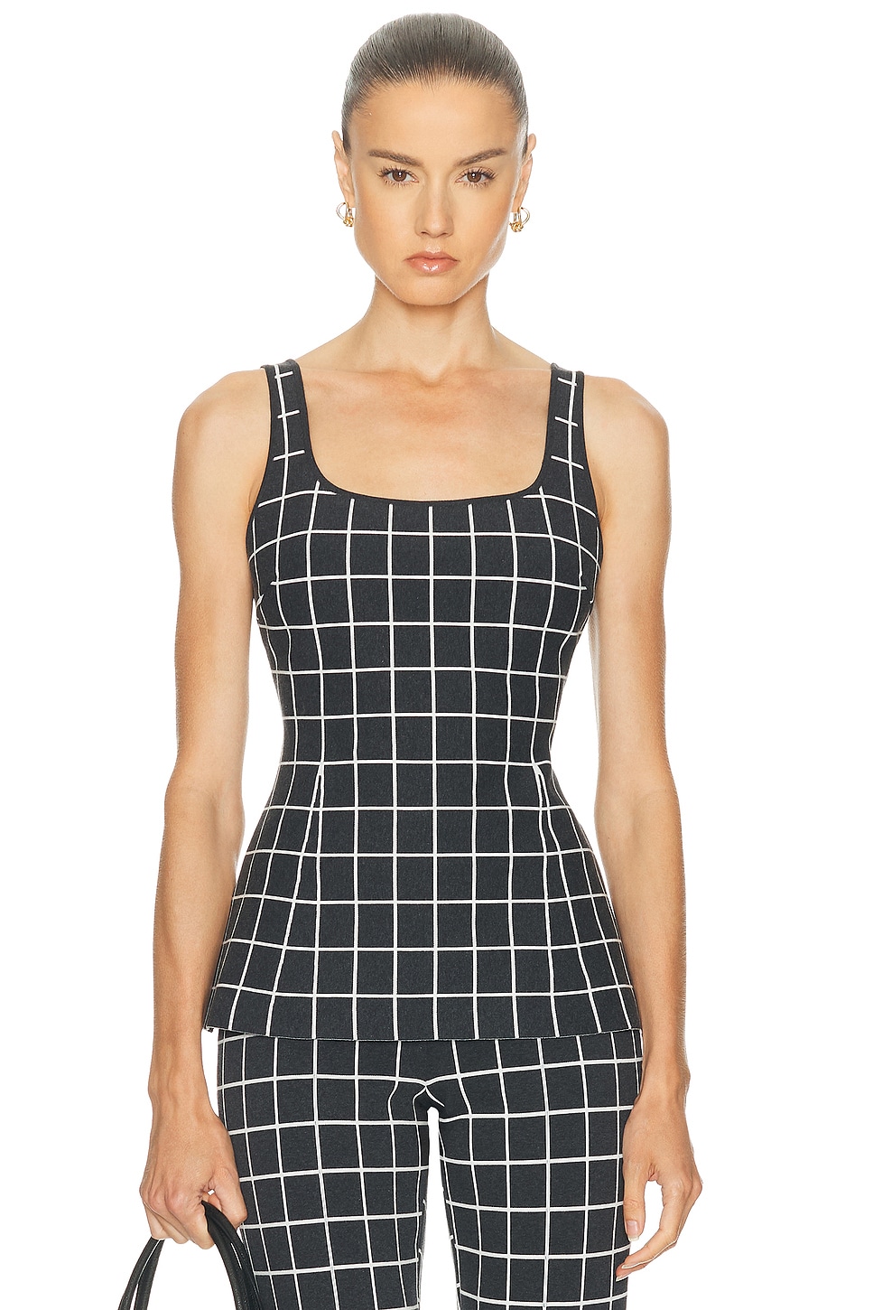 High Sport Inna Windowpane Cotton-blend Knit Top In Black