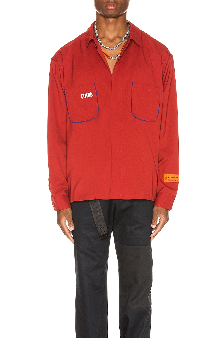 Image 1 of Heron Preston CTNMB Worker Shirt in Dark Red