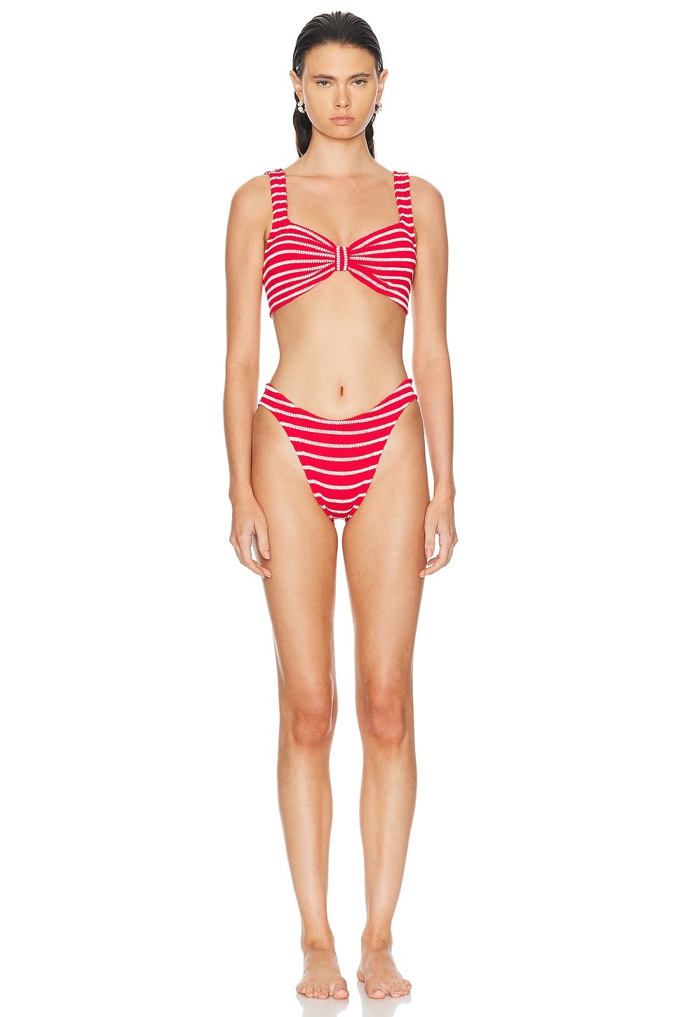 Image 1 of Hunza G Bonnie Bikini Set in Red & White Stripe