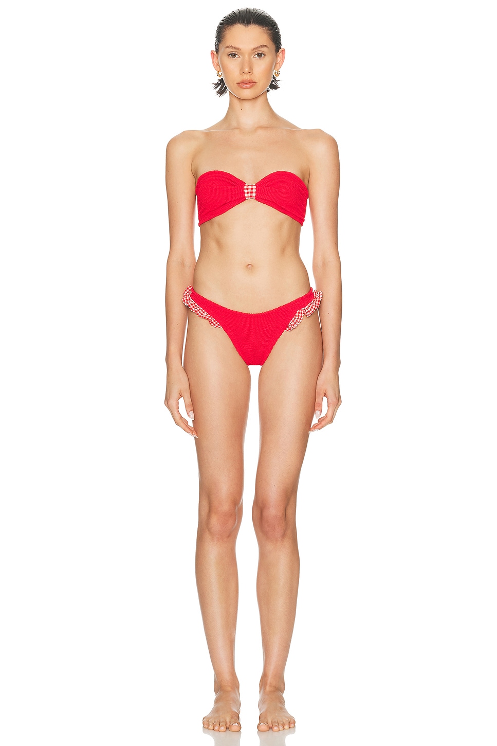 Image 1 of Hunza G Jean Bikini Set in Red & Red Gingham