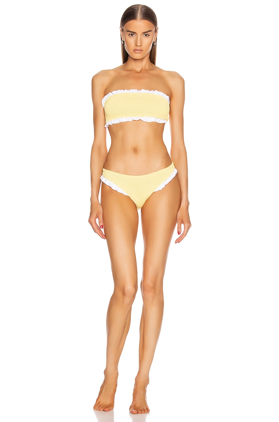 Image 1 of Hunza G Tracey Frill Bikini in Yellow & White