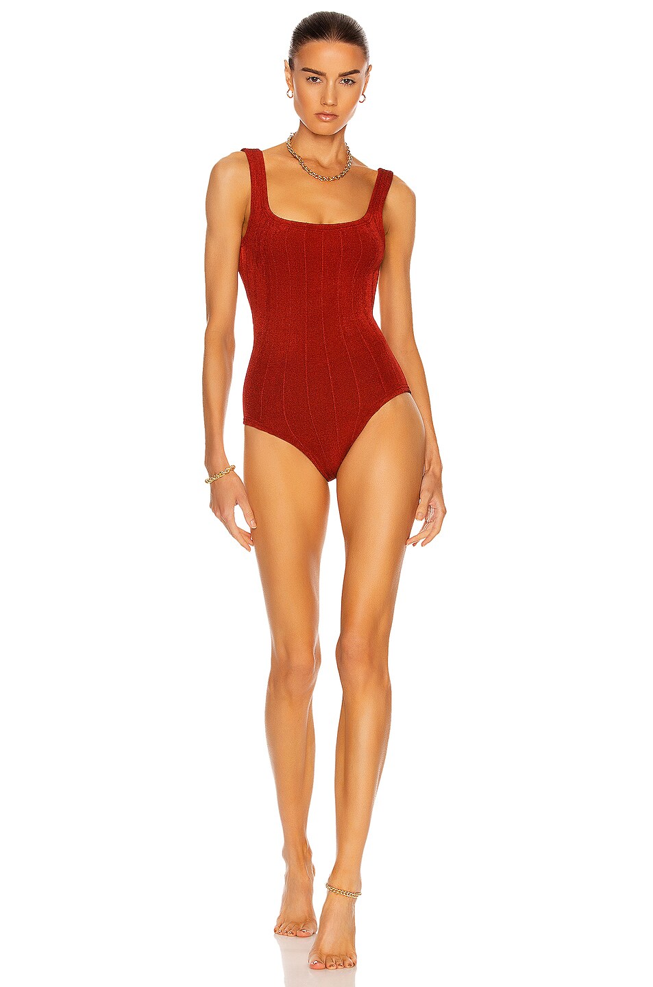 Image 1 of Hunza G Square Neck Nile Swimsuit in Chestnut