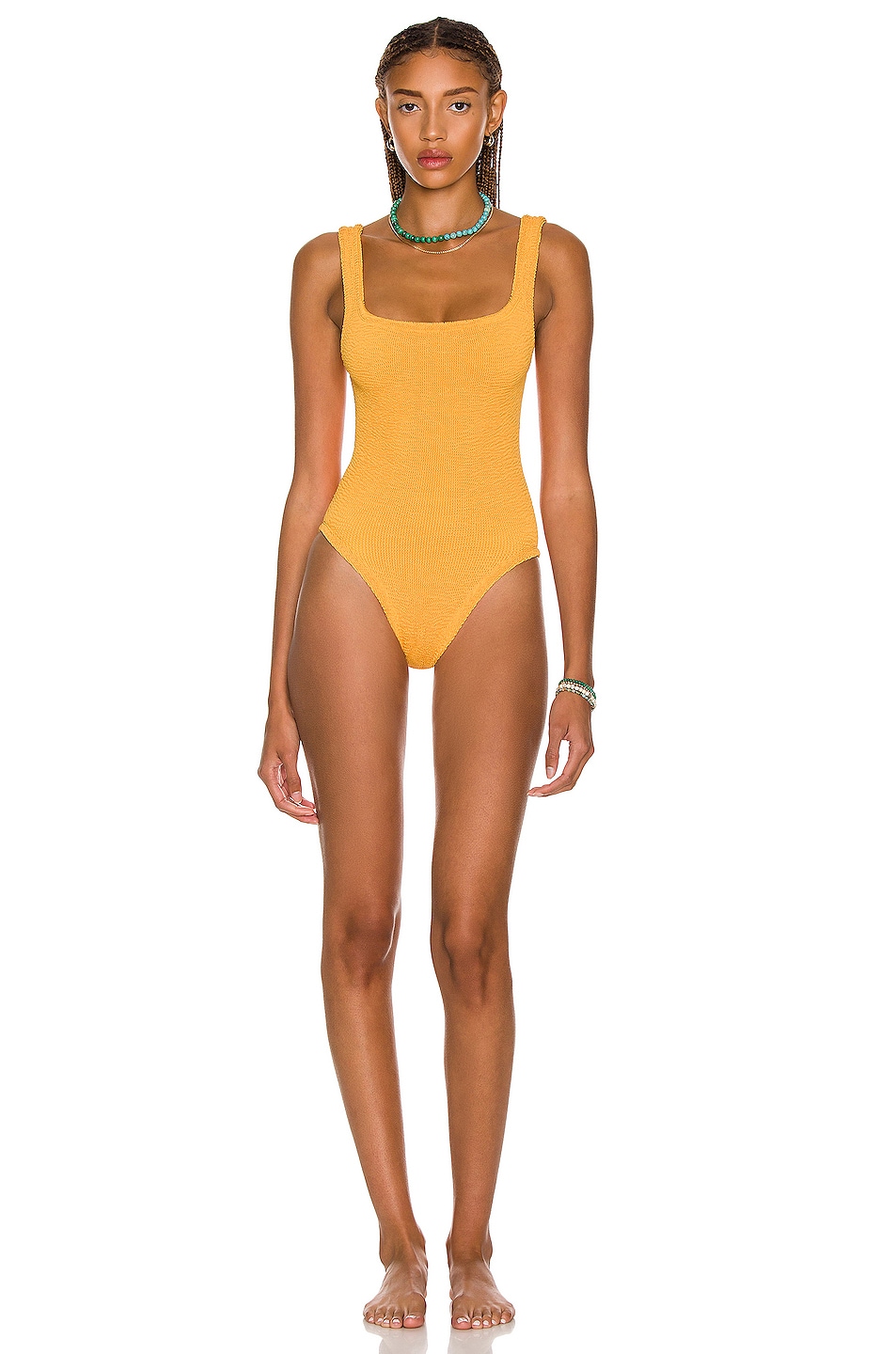 Image 1 of Hunza G Square Neck One Piece Swimsuit in Mango Sorbet