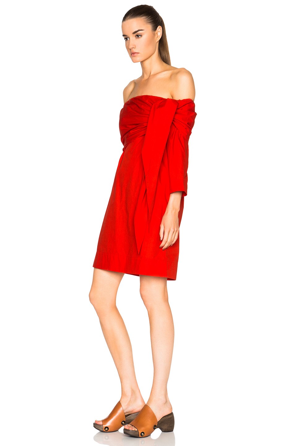 Isa Arfen Off Shoulder Knot Mini Dress in Tomato Red | FWRD