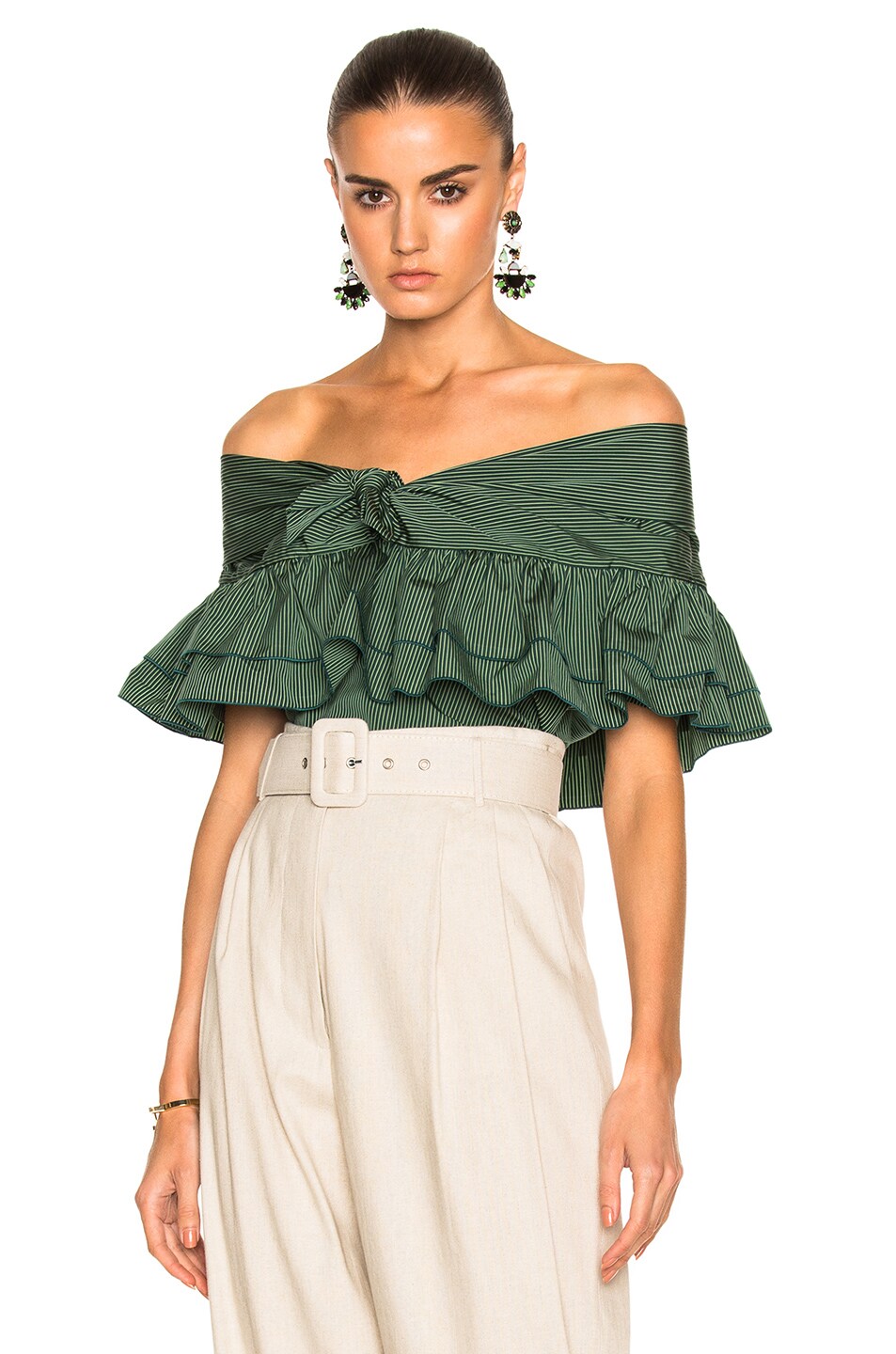 Image 1 of Isa Arfen Ruffle Knot Top with Short Sleeves in Amazon