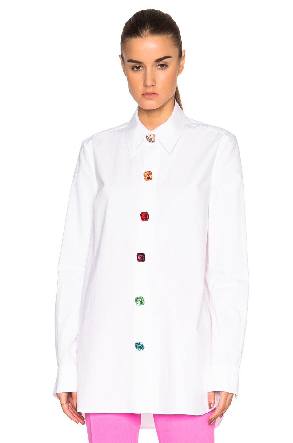 Image 1 of Isa Arfen Long Shirt with Crystal Buttons in White