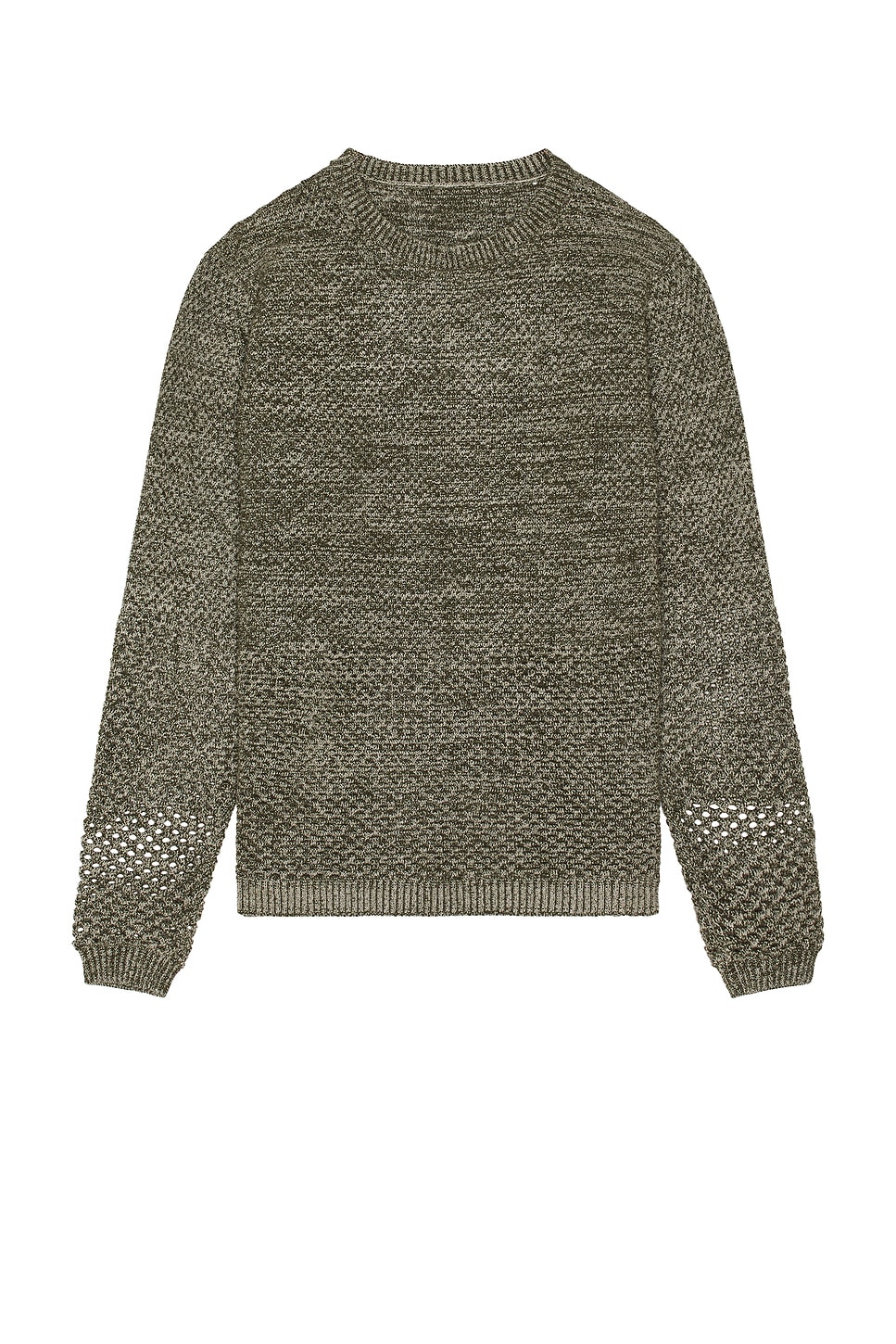 Image 1 of ISA BOULDER Solid Crochet Crewneck Sweater in Moss Grey