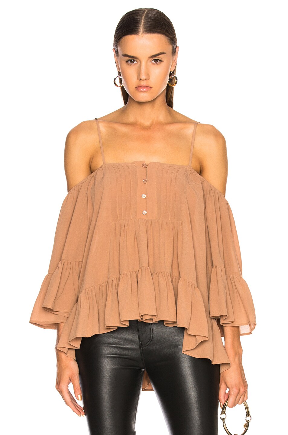 Image 1 of ICONS Objects of Devotion Bare Shoulder Peasant Top in Rouge