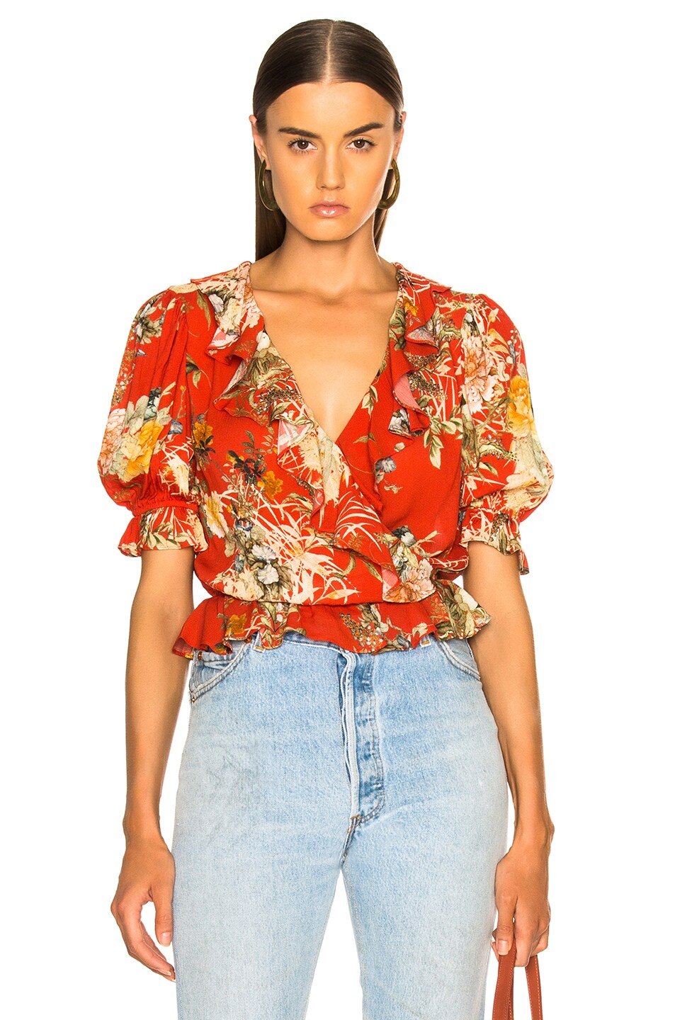 Image 1 of ICONS Objects of Devotion Ruffle Cha Cha Top in Red Floral