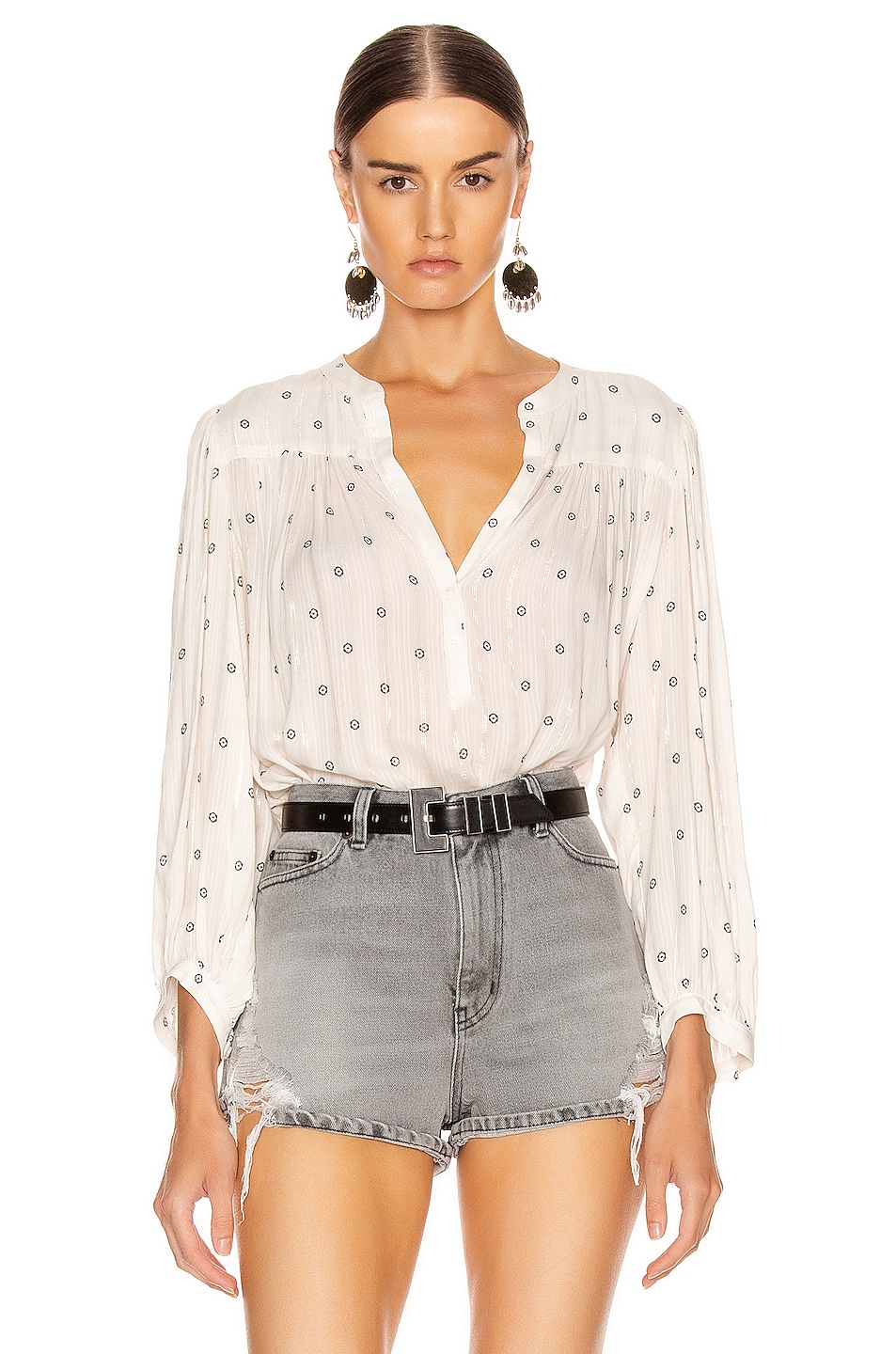 Image 1 of ICONS Objects of Devotion The Modern Poet Top in White & Navy Indian Dot