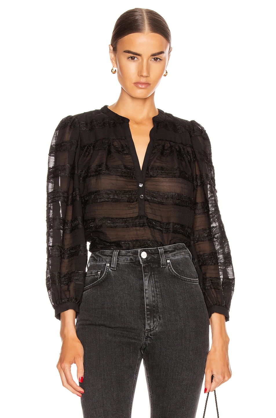 Image 1 of ICONS Objects of Devotion Modern Poet Top in Black Paneled Lace