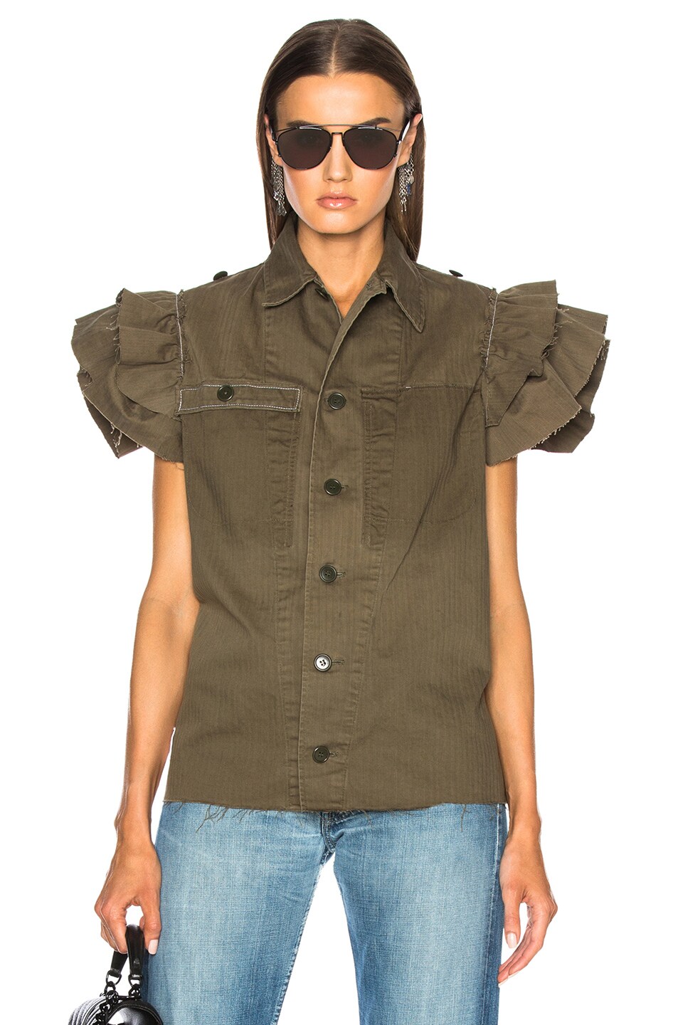 Image 1 of ICONS Objects of Devotion Ruffle Field Top in Olive