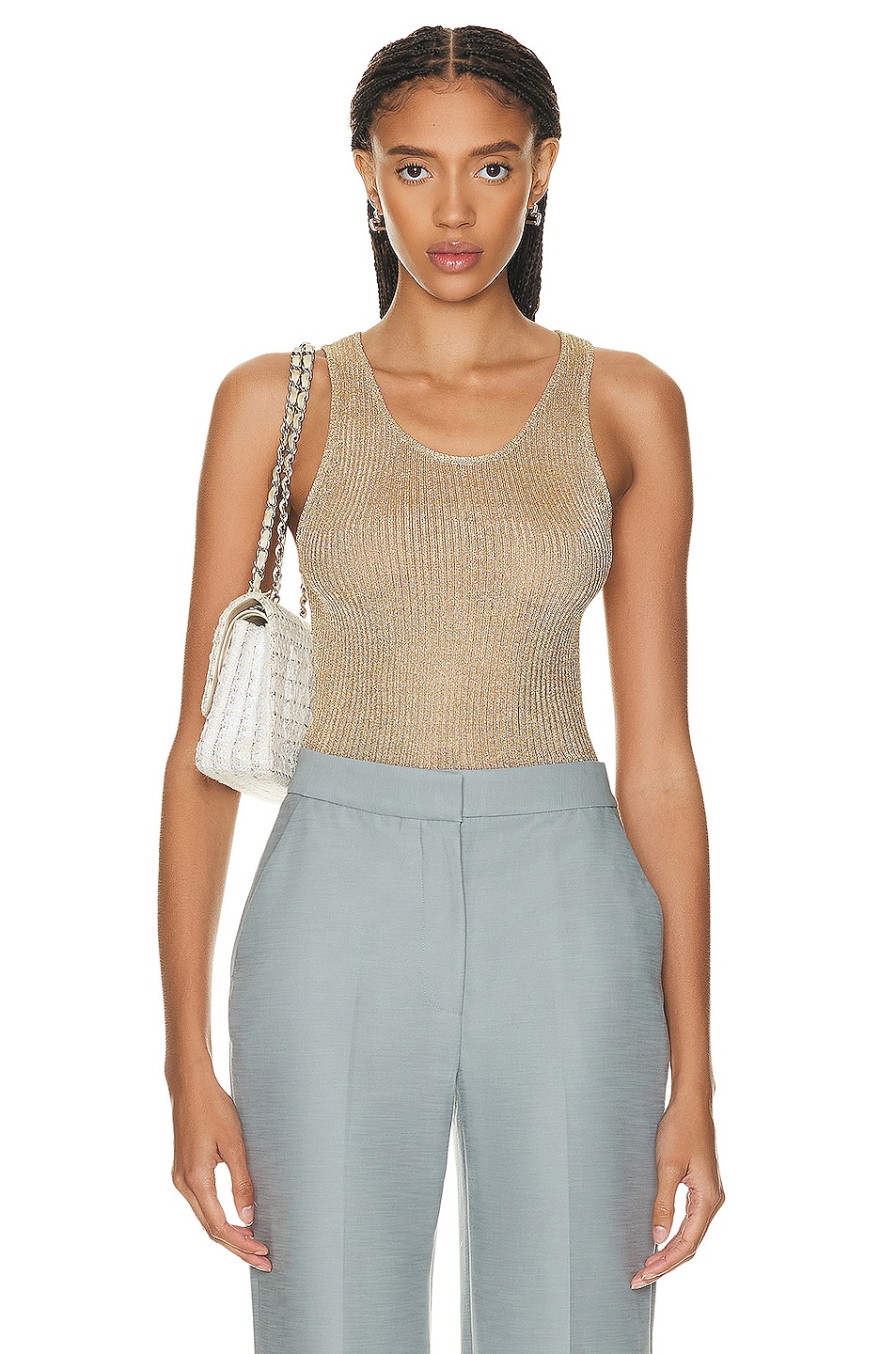 Image 1 of Interior Cage Tank Top in Soft Gold