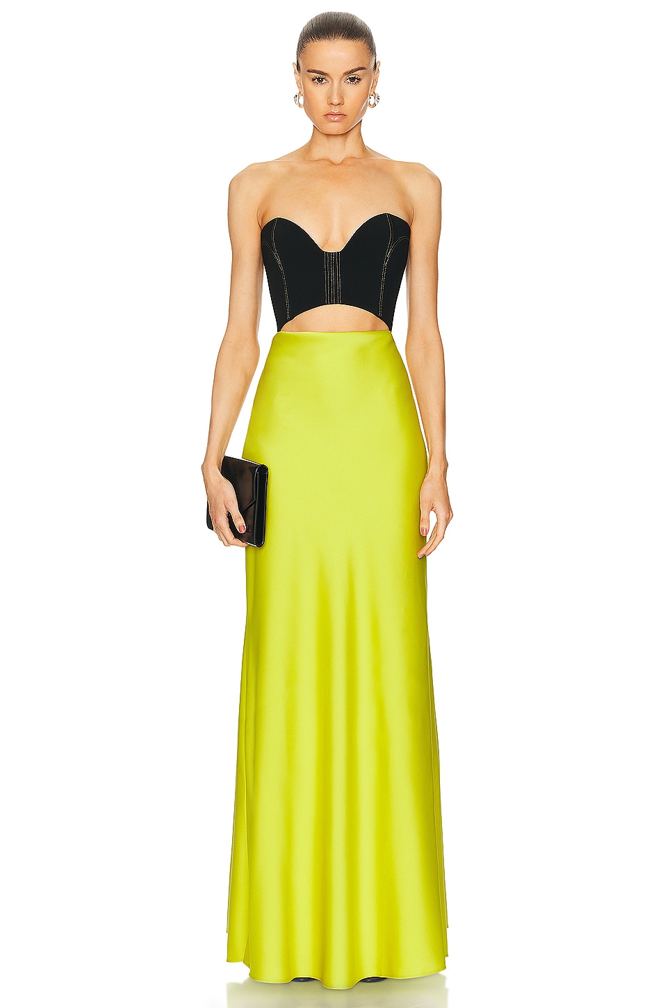 Image 1 of ILA Pina Corsetry Inspired Strapless Maxi Dress in Black & Mustard