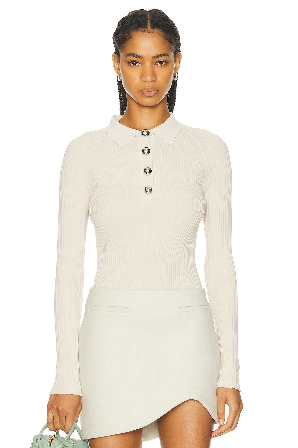 Ila Mn Polo Neck Ribbed Knit Top In Stone