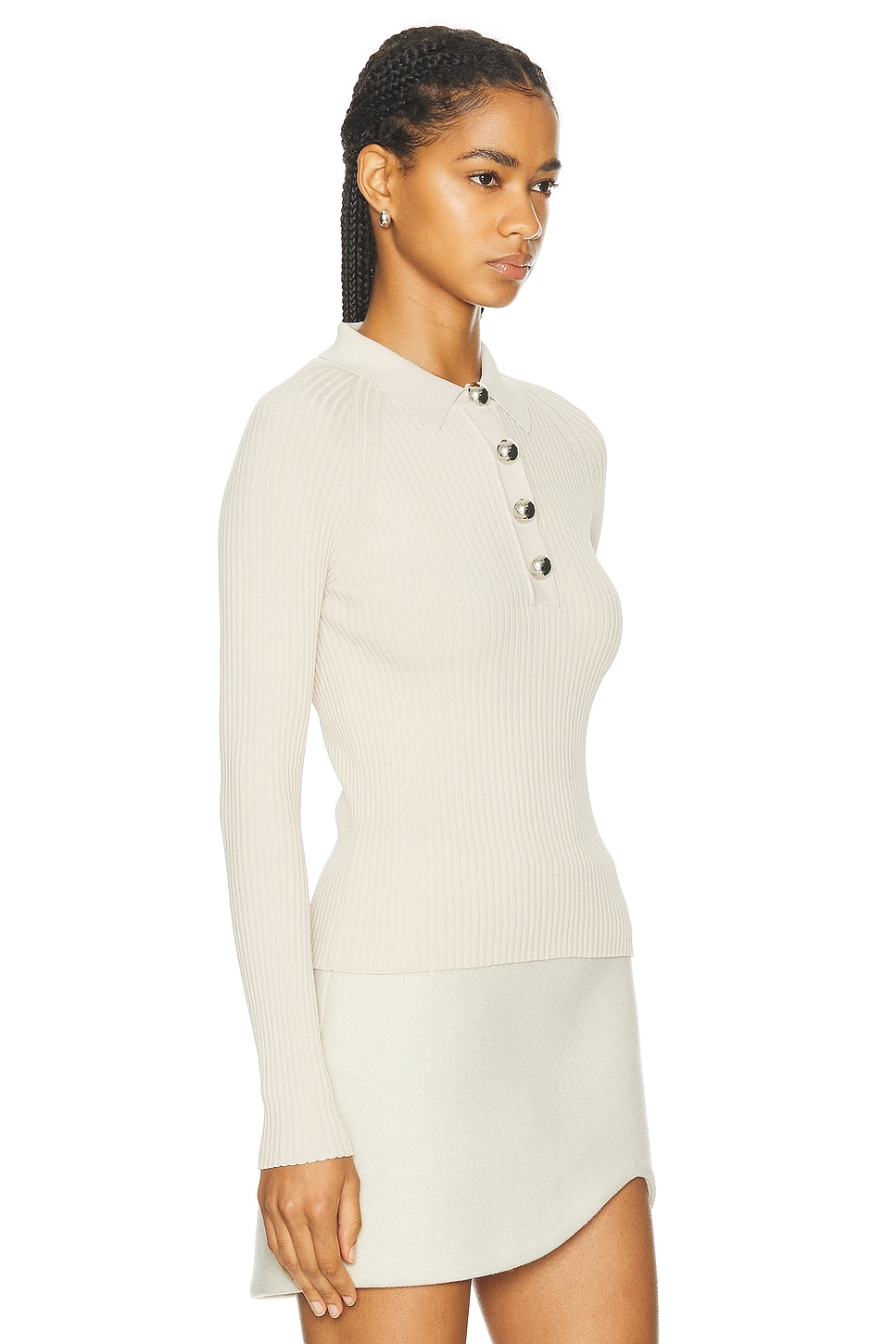 Shop Ila Mn Polo Neck Ribbed Knit Top In Stone