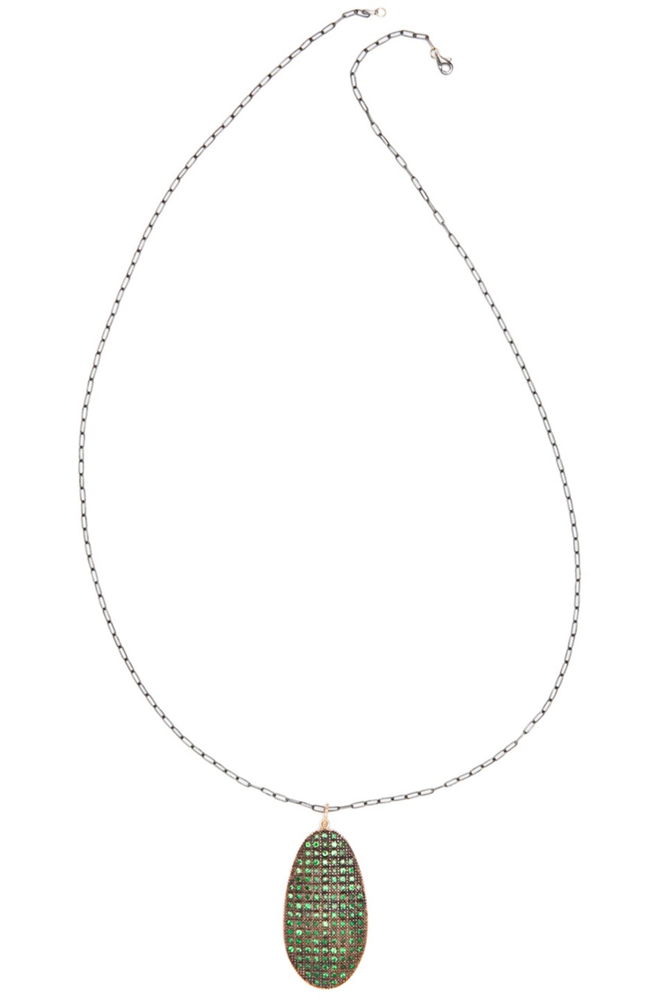 Image 1 of Ileana Makri Pink Gold Shield Necklace in Tsavorites Oxidized
