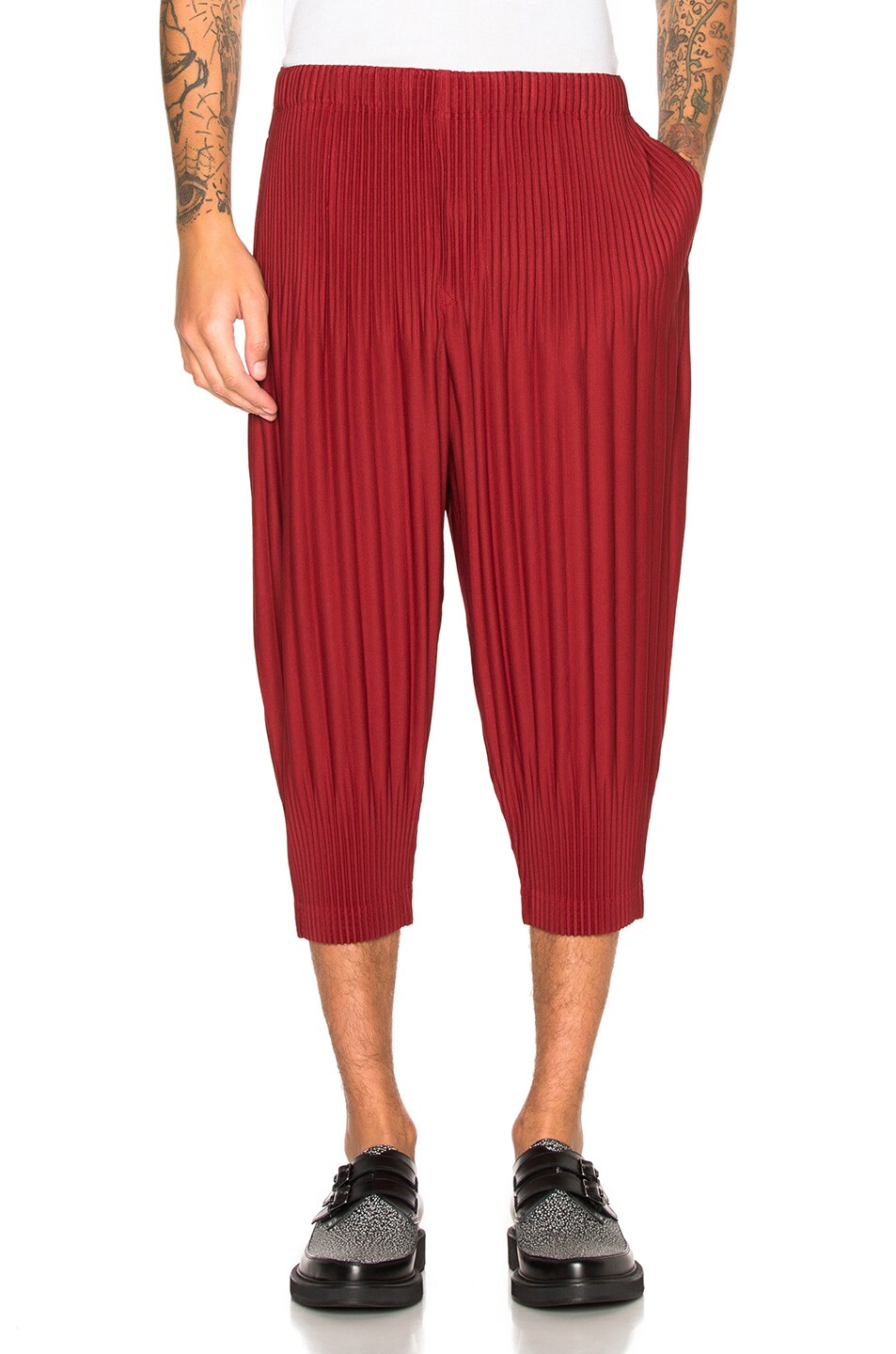 Image 1 of Homme Plisse Issey Miyake Cropped Trousers in College Red